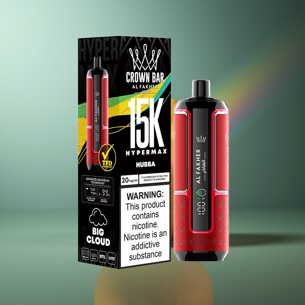 Wholesale Lithuania Al Fakher Crown Bar 15K \"Hypermax\" 22ml 600mAh DTL Vienkartinės Elektroninės Cigaretės Kit Hubba