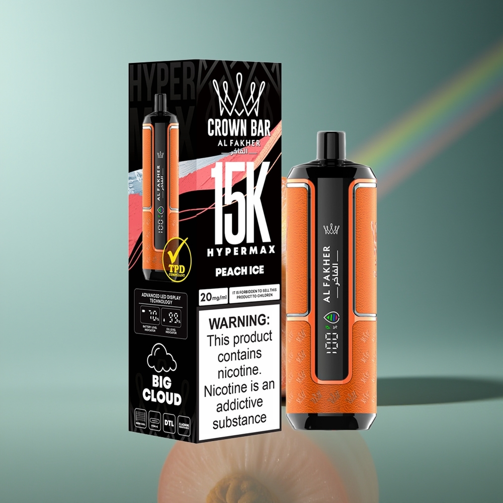 Wholesale Lithuania Al Fakher Crown Bar 15K Persikų Ledas Hypermax Vienkartinės Elektroninės Cigaretės Kit 600mAh 22ml