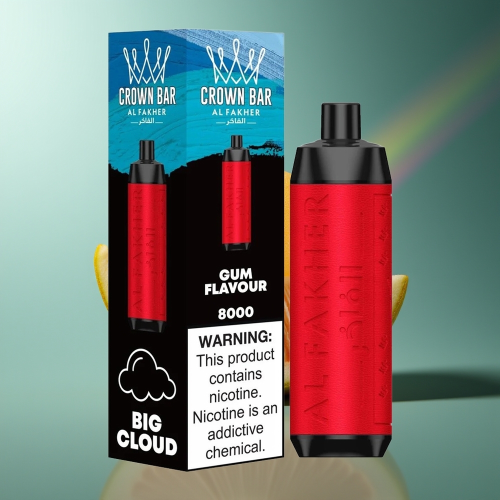 Wholesale Lithuania Al Fakher Crown Bar 8000 Kristoliškas Vienkartinės Elektroninės Cigaretės Smaugimui Aktyvuojamas Gum Skonis 5mg Nikotino 18ml Skystis