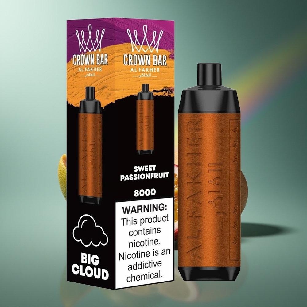 Wholesale Lithuania Al Fakher Crown Bar 8000 Saldžiosios Pasiflioros Kristalinis Vienkartinės Elektroninės Cigaretės su 18ml Skysčio Talpa ir 5mg Nikotino