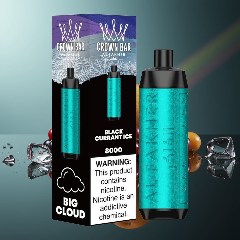 Wholesale Lithuania Al Fakher Crown Bar 8000pūt. Juodojo serbento ledas USB Type-C 18ml