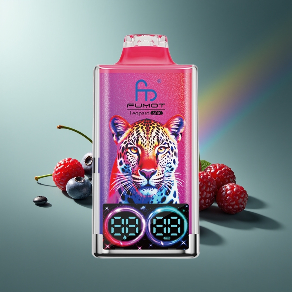 Wholesale Lithuania Fumot Leopard 40K Puffs Vienkartinės Elektroninės Cigaretės Mėlynųjų Uogų Vyšnių 5% Nicotine 700mAh Battery