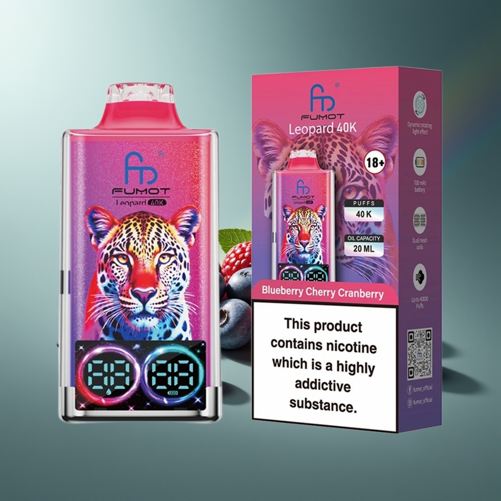 Wholesale Lithuania Fumot Leopard 40K Puffs Vienkartinės Elektroninės Cigaretės Mėlynųjų Uogų Vyšnių 5% Nicotine 700mAh Battery