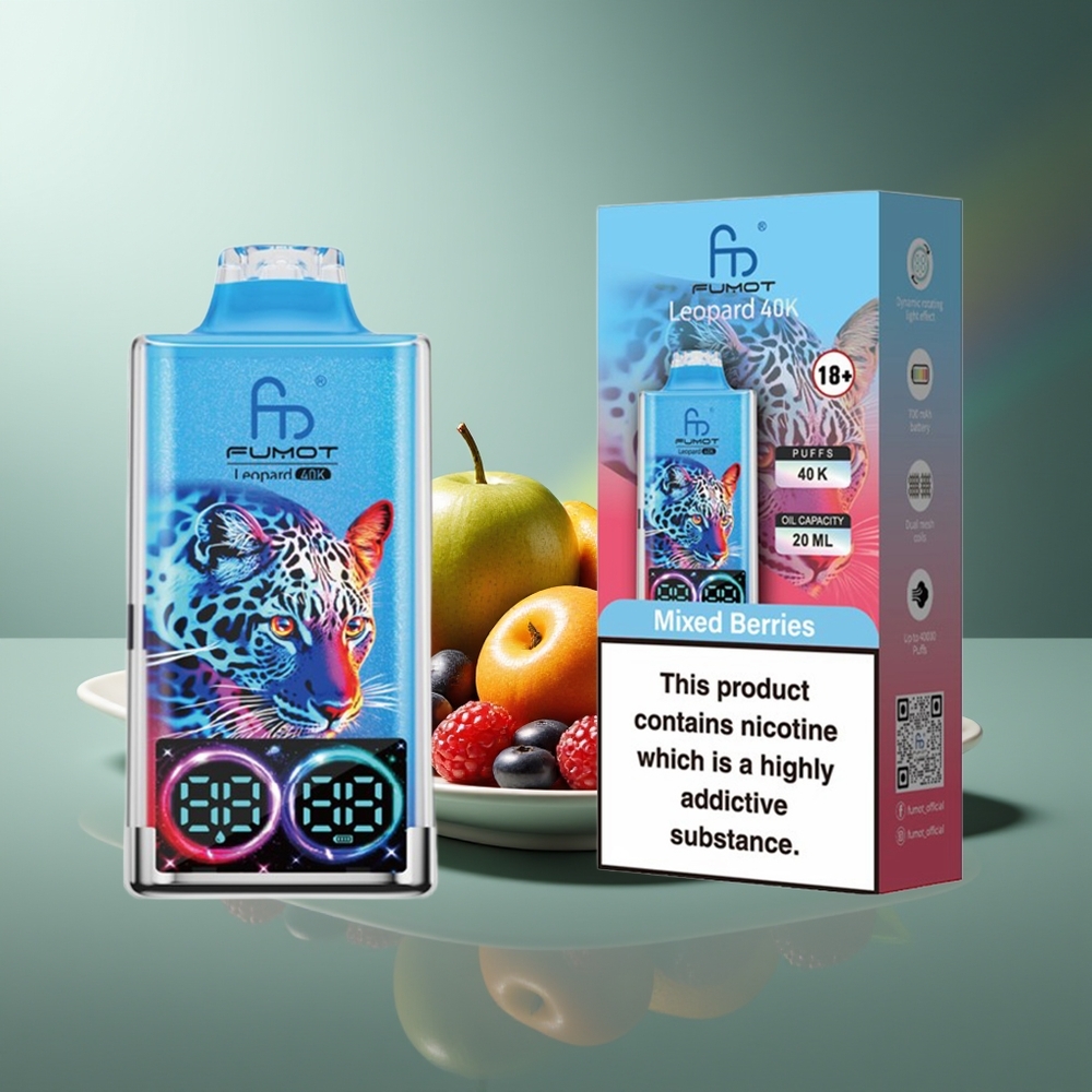 Wholesale Lithuania Fumot Leopard 40K Puffs Vienkartinės Elektroninės Cigaretės Mišrios Uogos 5% Nicotine Type-C Charging