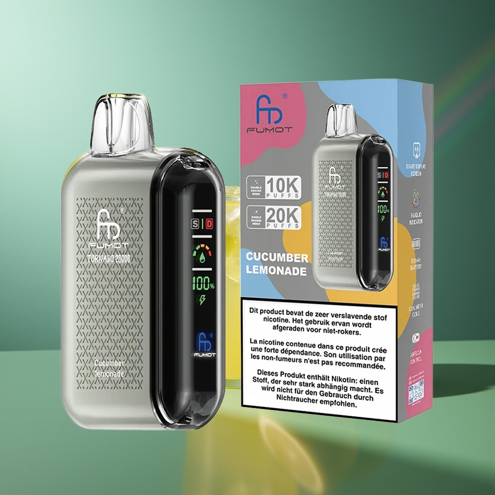Wholesale Lithuania Fumot Tornado 20000 Puffs Agurkų Citrinų Gėrimas Dual Mesh Coil Smart Display