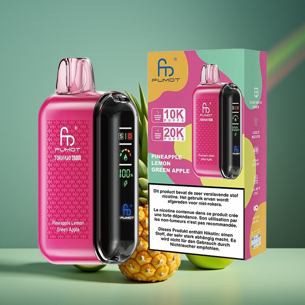 Wholesale Lithuania Fumot Tornado 20000 Puffs Ananasas Citrina Žalia Ožuoga 20ml Smart Display