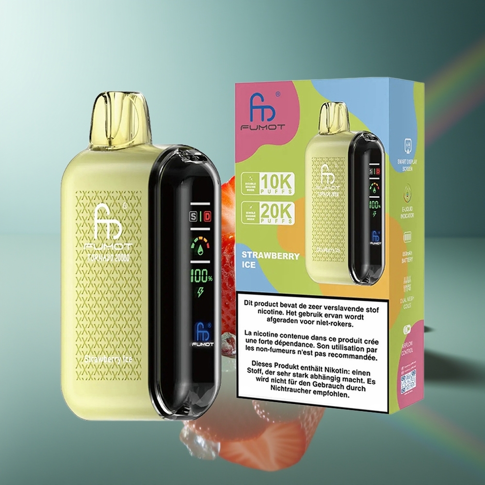 Wholesale Lithuania Fumot Tornado 20000 Puffs Braškių Ledas Dual Mesh Coil Smart Display