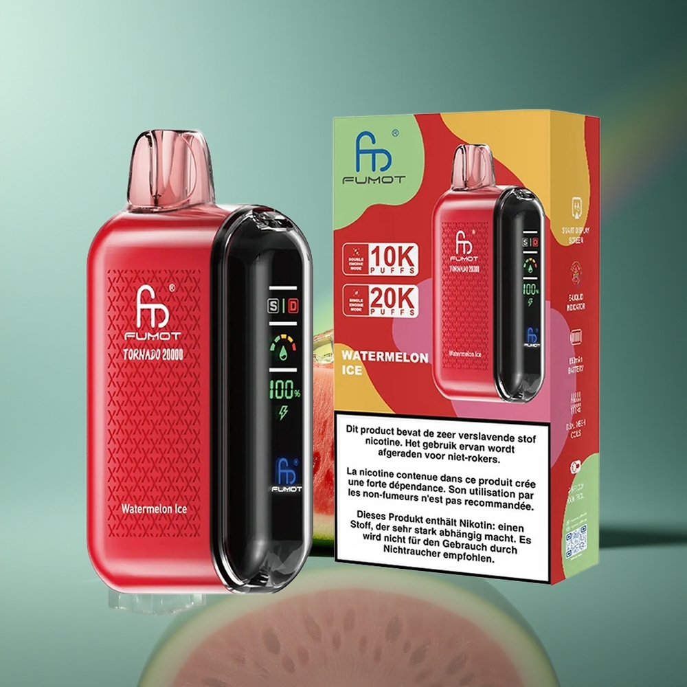 Wholesale Lithuania Fumot Tornado 20000 Puffs Dual Mesh Coil Arbūzo Ledas Smart Display