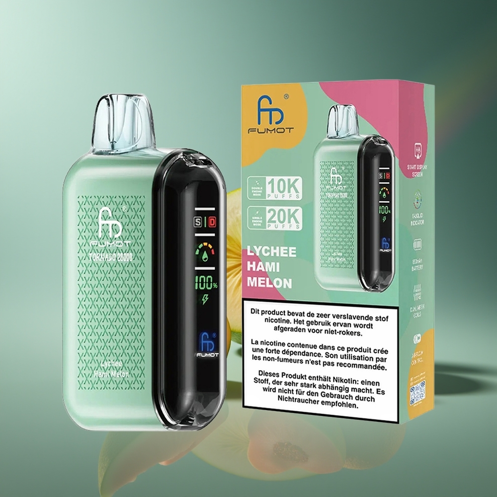 Wholesale Lithuania Fumot Tornado 20000 Puffs Dual Mesh Coil Lyčiai Hami Melonas Smart Display