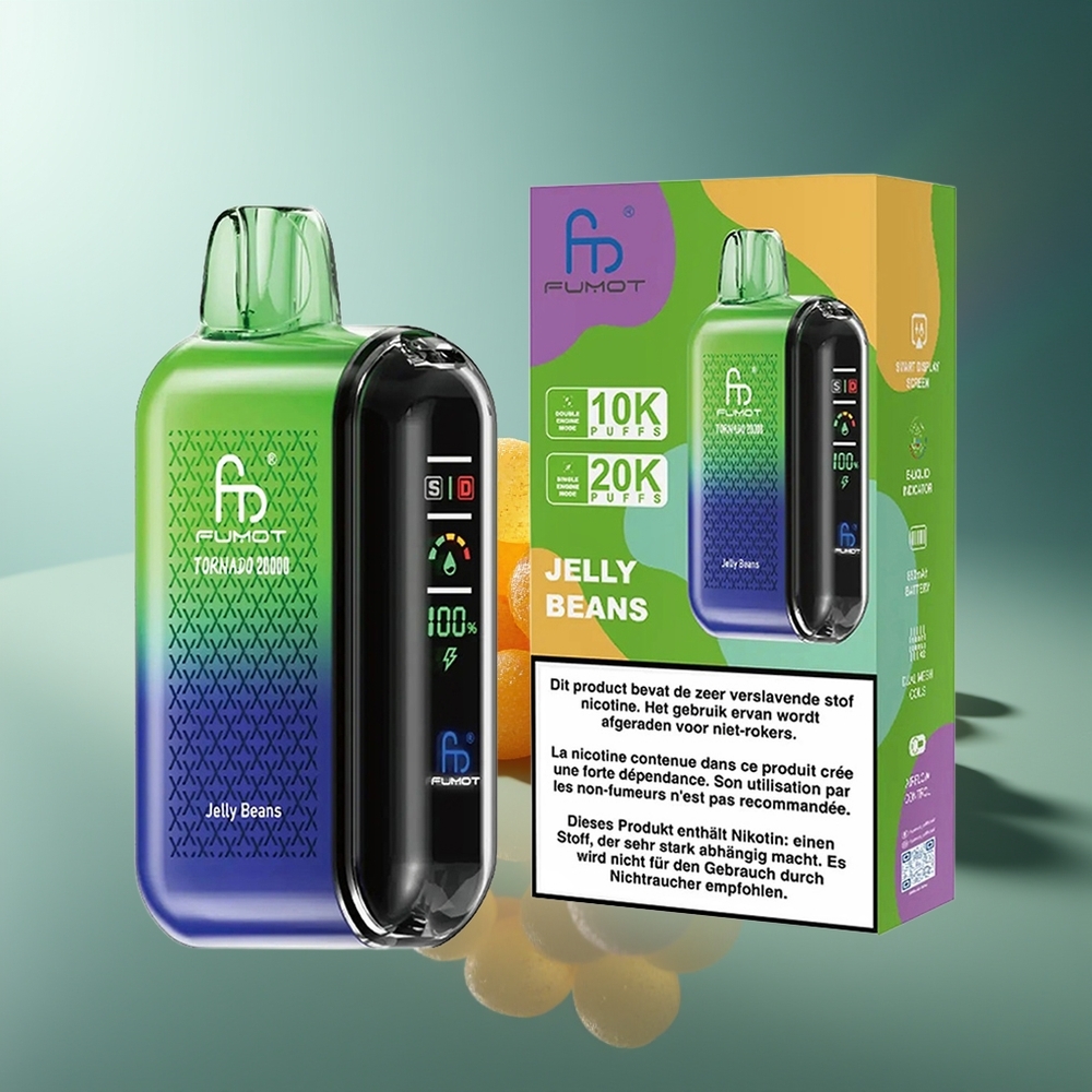 Wholesale Lithuania Fumot Tornado 20000 Puffs Dvigubas Tinklas Airflow Control Jelly Beans