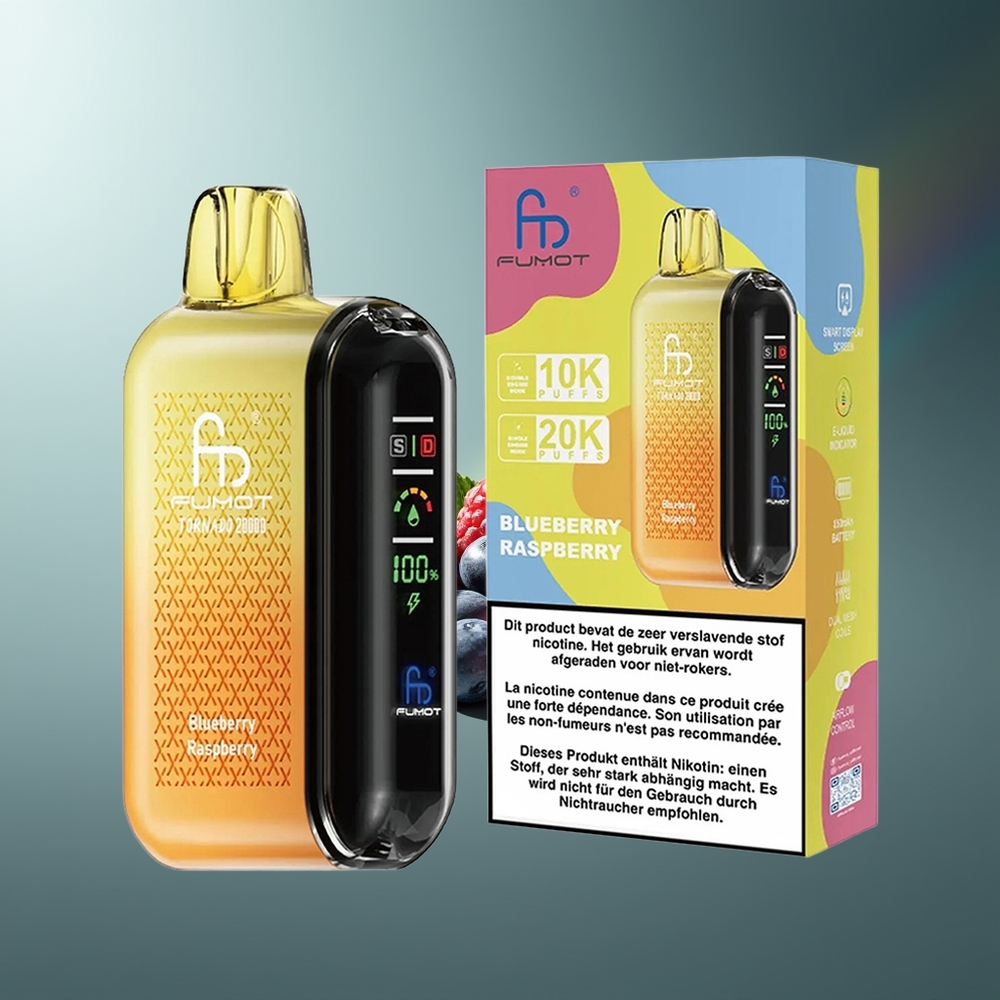 Wholesale Lithuania Fumot Tornado 20000 Puffs Mėlynųjų Aviečių Aviečių Dviguba Tinklelio Apvija 20ml