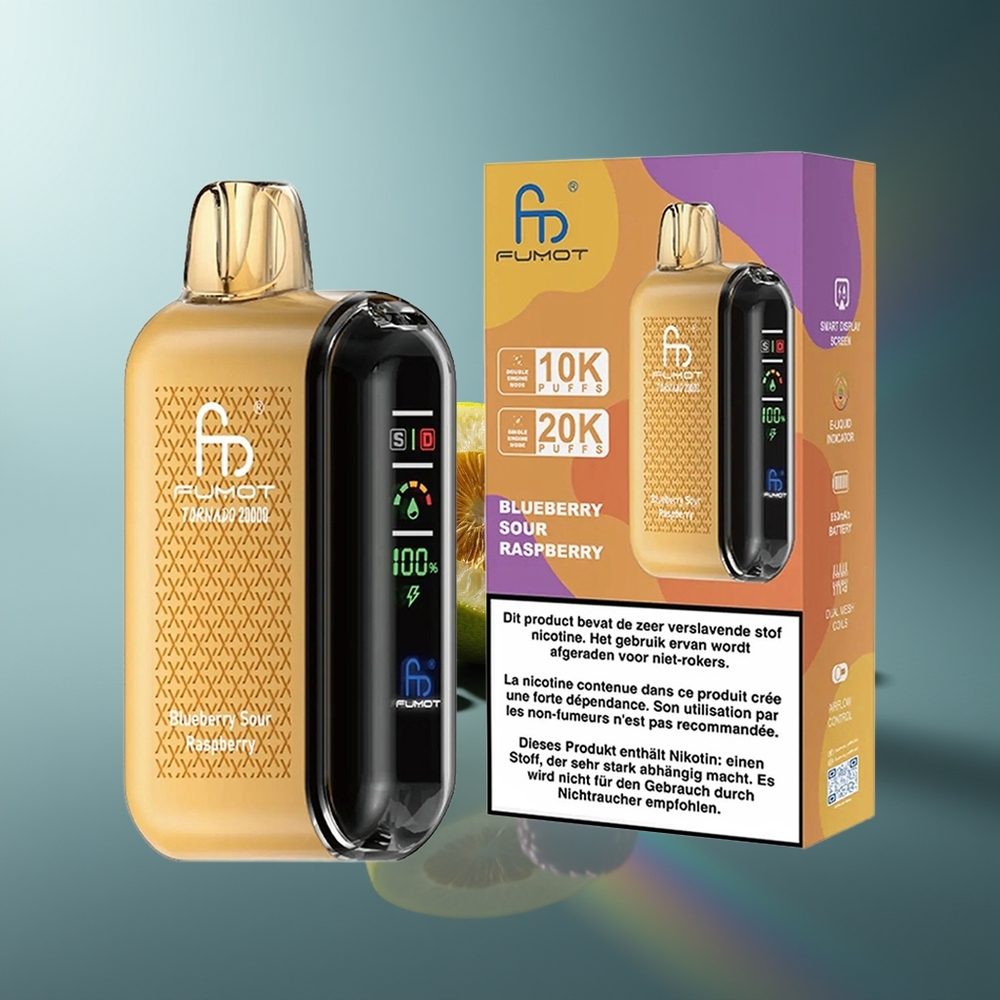 Wholesale Lithuania Fumot Tornado 20000 Puffs Mėlynių ir Rūgščių Aviečių Dviguba Tinklelinė Ritė 20ml