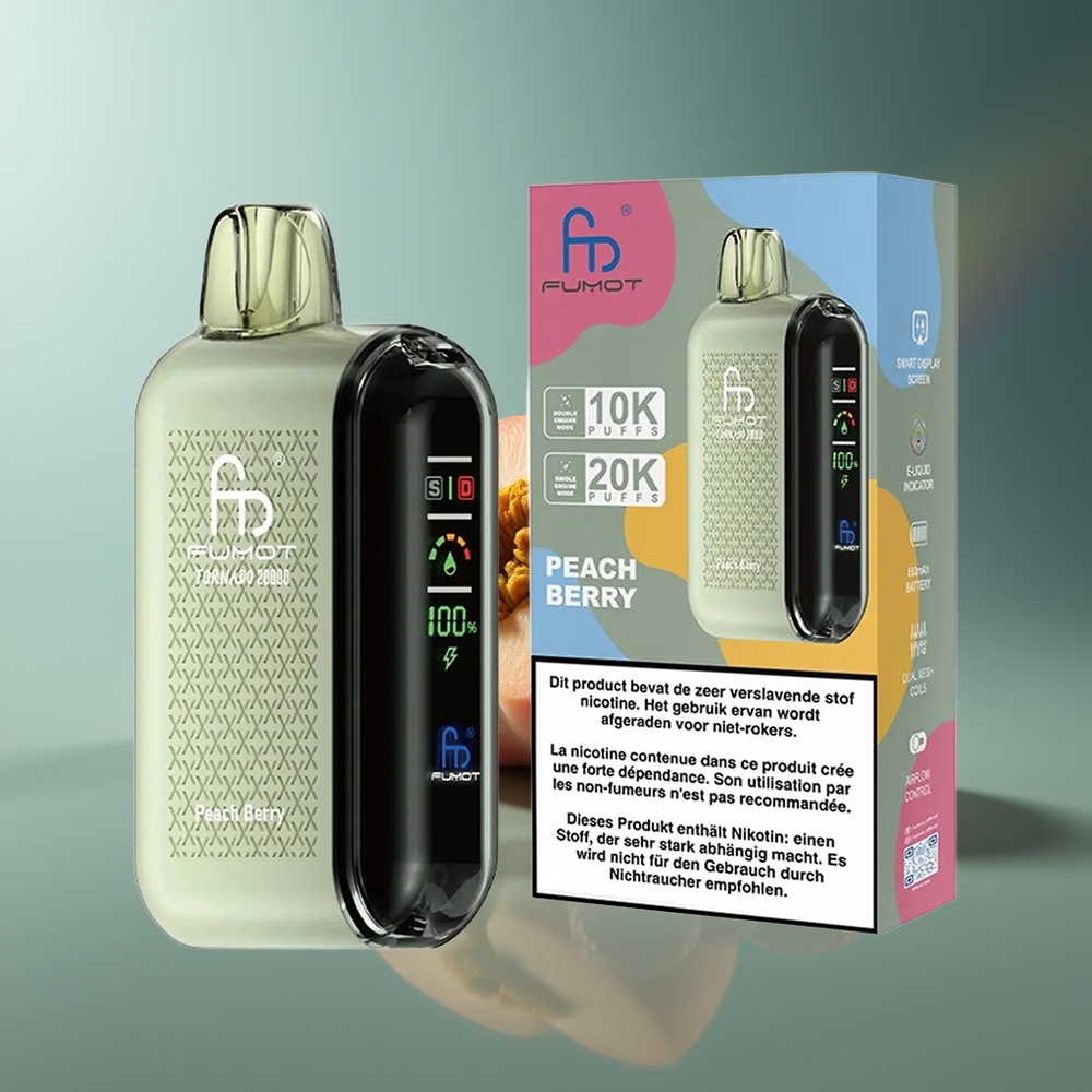 Wholesale Lithuania Fumot Tornado 20000 Puffs Persikų Uogų Dual Mesh Coil Smart Display