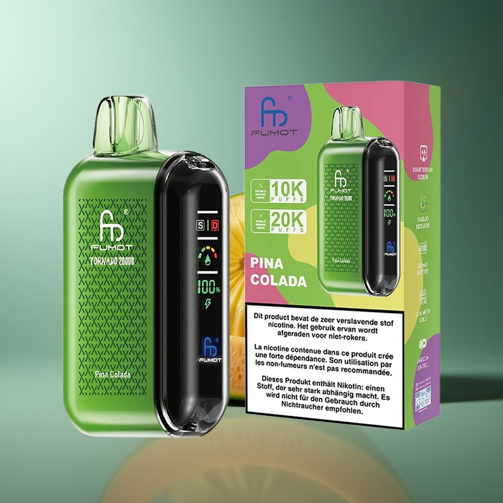 Wholesale Lithuania Fumot Tornado 20000 Puffs Pina Kolada Dual Mesh Coil Smart Display