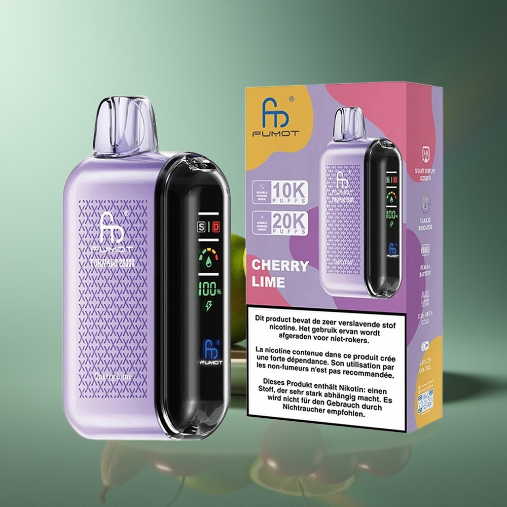 Wholesale Lithuania Fumot Tornado 20000 Puffs Vyšnių Citrina Dual Mesh Coil Smart Display