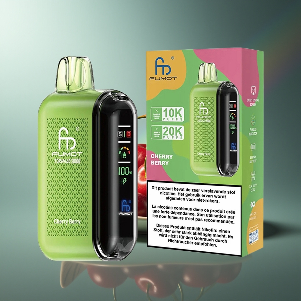 Wholesale Lithuania Fumot Tornado 20000 Puffs Vyšnių-Uogų Dual Mesh Coil Smart Display