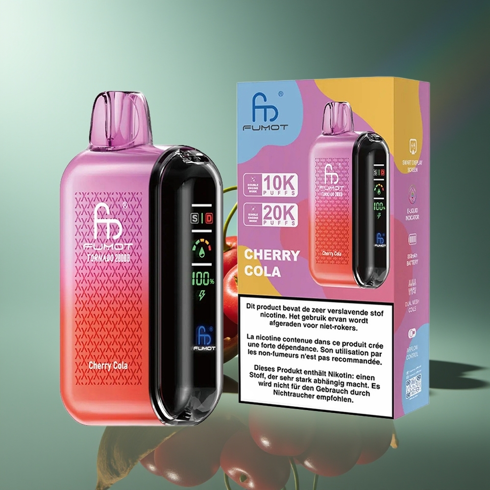 Wholesale Lithuania Fumot Tornado 20000 Puffs Vyšnia Kola Dual Mesh Coil Smart Display