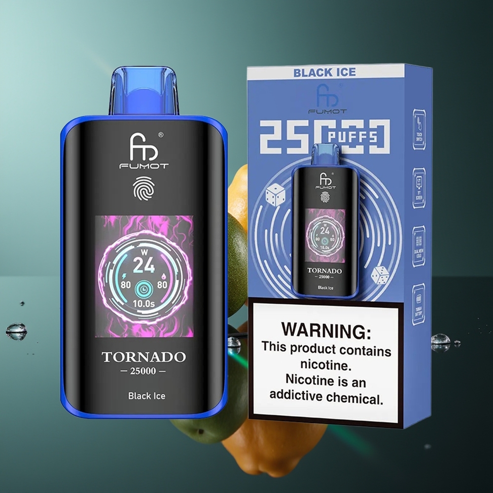Wholesale Lithuania Fumot Tornado 25000 Puffs 20ml Juodasis Ledas 700mAh Rechargeable Battery Type-C Charging Port