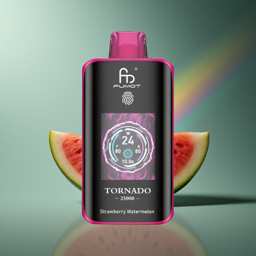 Wholesale Lithuania Fumot Tornado 25000 Puffs Braškinis Arbūzas HD Screen Type-C