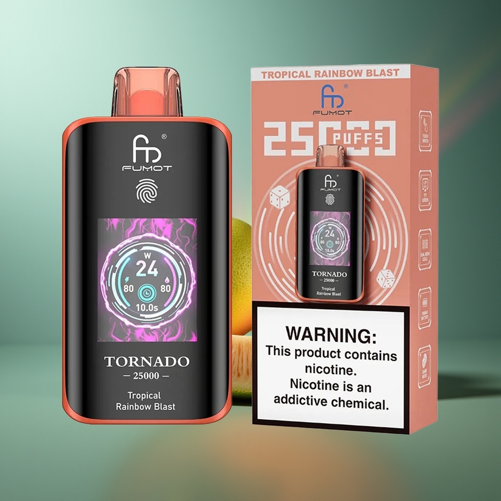 Wholesale Lithuania Fumot Tornado 25000 Puffs Tropinė Vaivorykštės Eksplozija 20ml 5% Nicotine