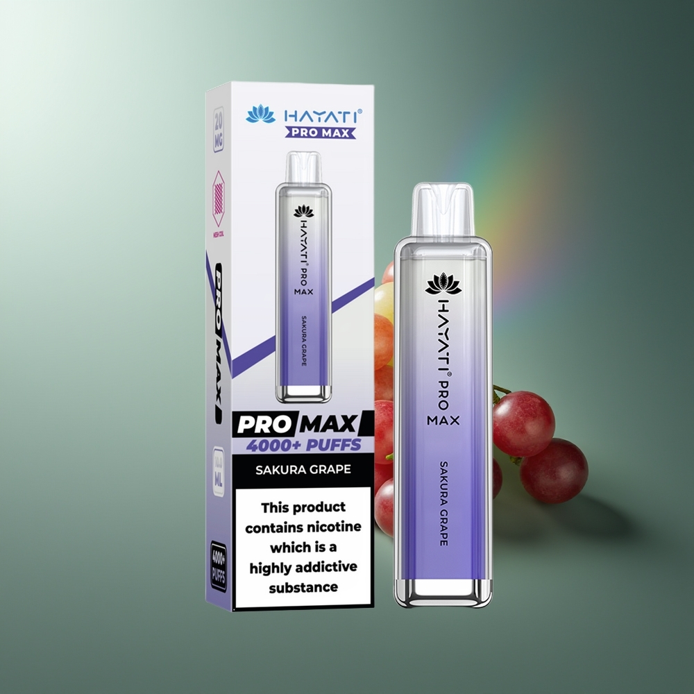 Wholesale Lithuania Hayati Pro Max 4000 Pūsų Vienkartinės Elektroninės Cigaretės 5% Nikotino Sakurovynų Vynuogė 1400mAh