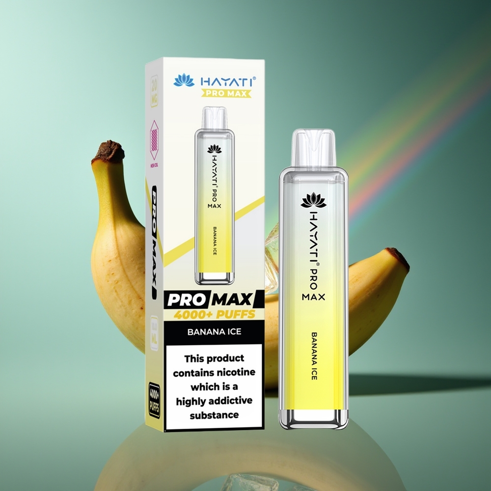 Wholesale Lithuania Hayati Pro Max 4000 Pūsų Vienkartinės Elektroninės Cigaretės Bananų Ledas 5% Nikotino 1400mAh