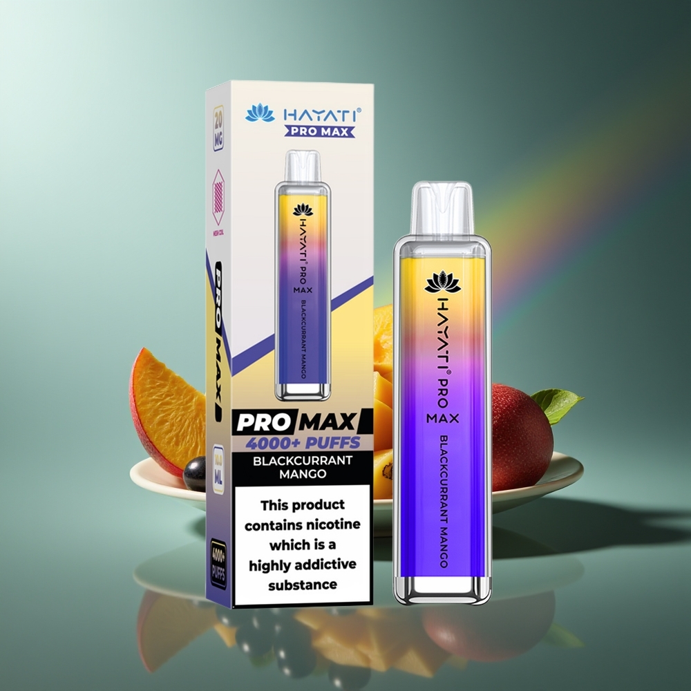 Wholesale Lithuania Hayati Pro Max 4000 Pūsų Vienkartinės Elektroninės Cigaretės Juodojo Serbento Mango 5% Nikotino 1400mAh