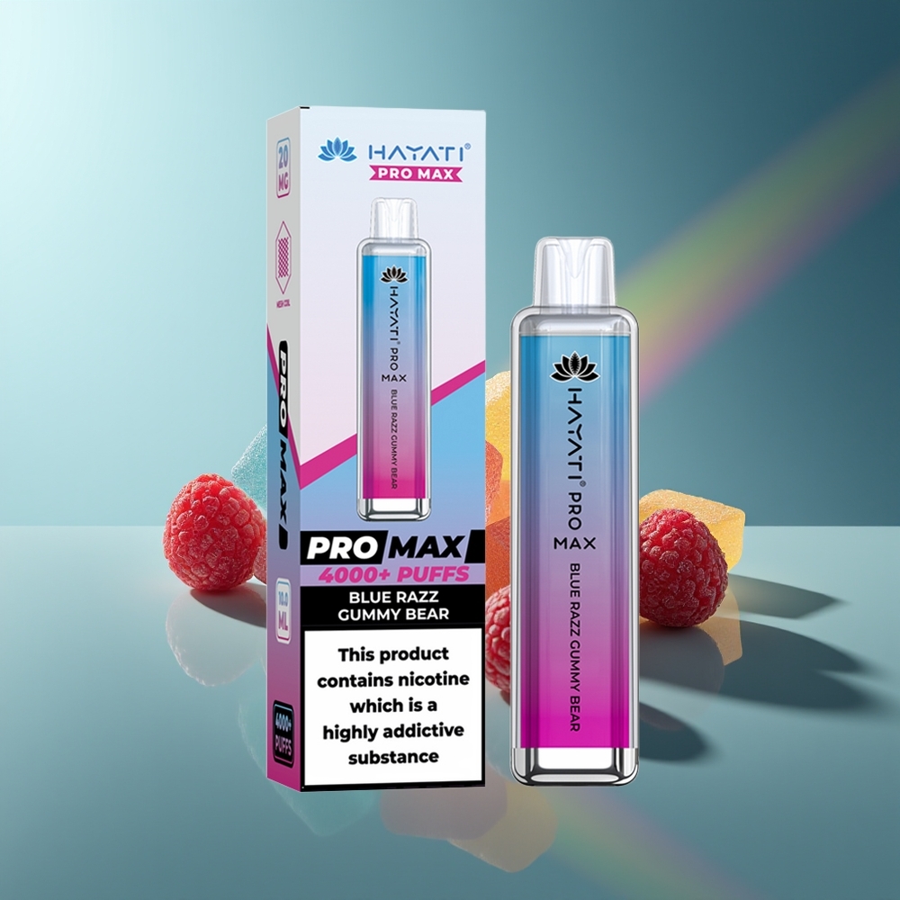Wholesale Lithuania Hayati Pro Max 4000 Pūsų Vienkartinės Elektroninės Cigaretės Mėlynasis Ragučiai Guminiai Meškiukai 2% 1400mAh