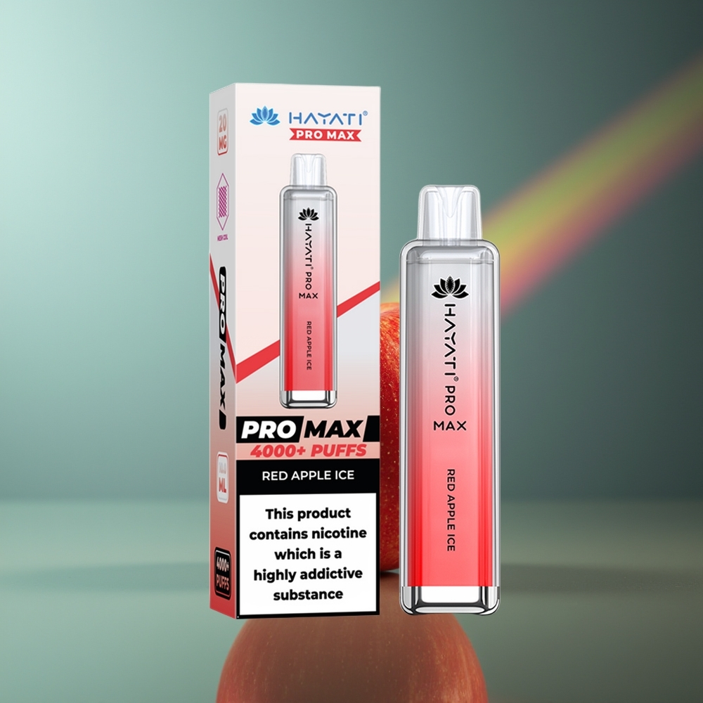 Wholesale Lithuania Hayati Pro Max 4000 Pūsos Vienkartinės Elektroninės Cigaretės Raudonas Obuolys Ledas 1400mAh 5% Nikotino