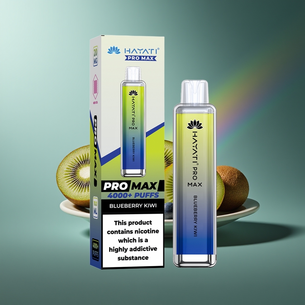 Wholesale Lithuania Hayati Pro Max 4000 Puffs Vienkartinės Elektroninės Cigaretės Mėlynųjų Serbentų Kiwi 2% 1400mAh