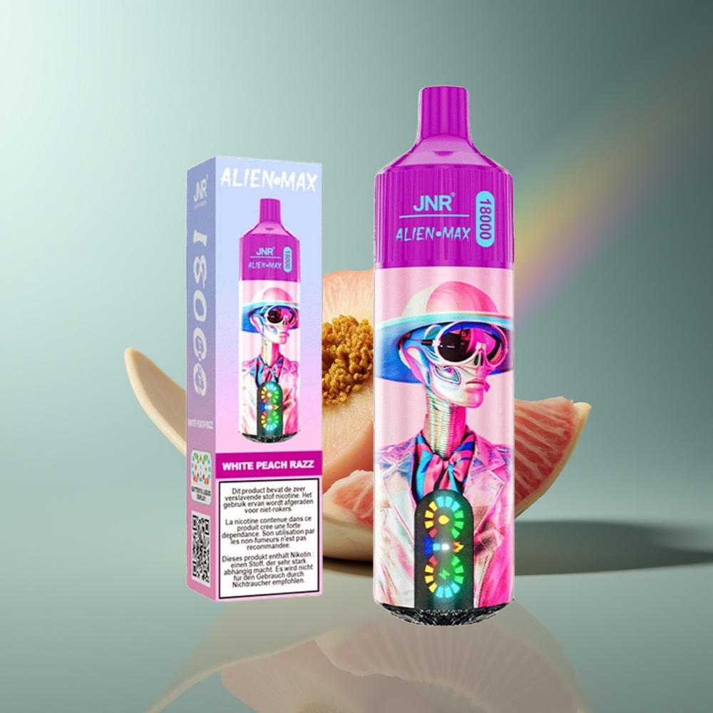Wholesale Lithuania JNR Alien Max 18000 Puffs Baltasis Persikas ir Serbentai Dual Mesh Coil Type-C