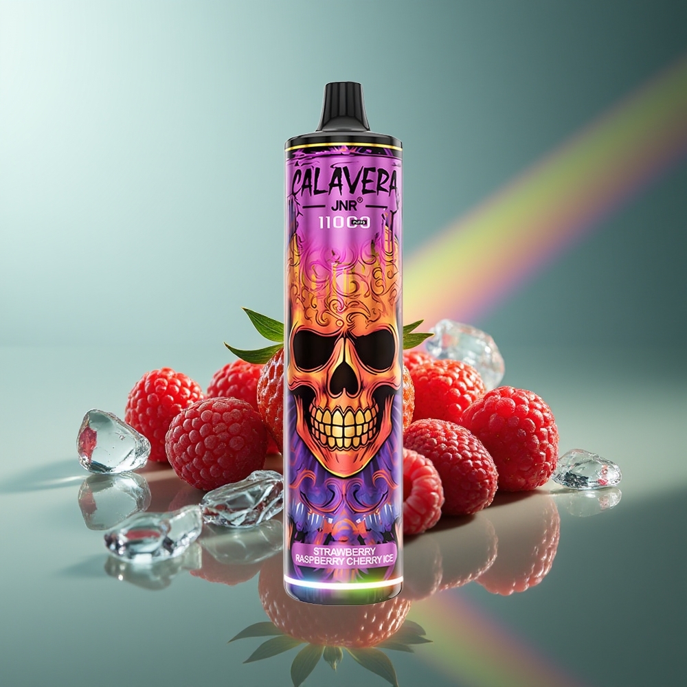 Wholesale Lithuania JNR Calavera 11000 Pūkų Vienkartinės Elektroninės Cigaretės Braškė – Avietė – Vyšnia Ledas Type-C 850mAh