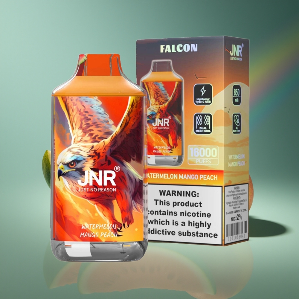 Wholesale Lithuania JNR Falcon 16000 Puffs Vienkartinės Elektroninės Cigaretės Arbūzas Mango Persikas 850 mAh Dual Mesh Coil
