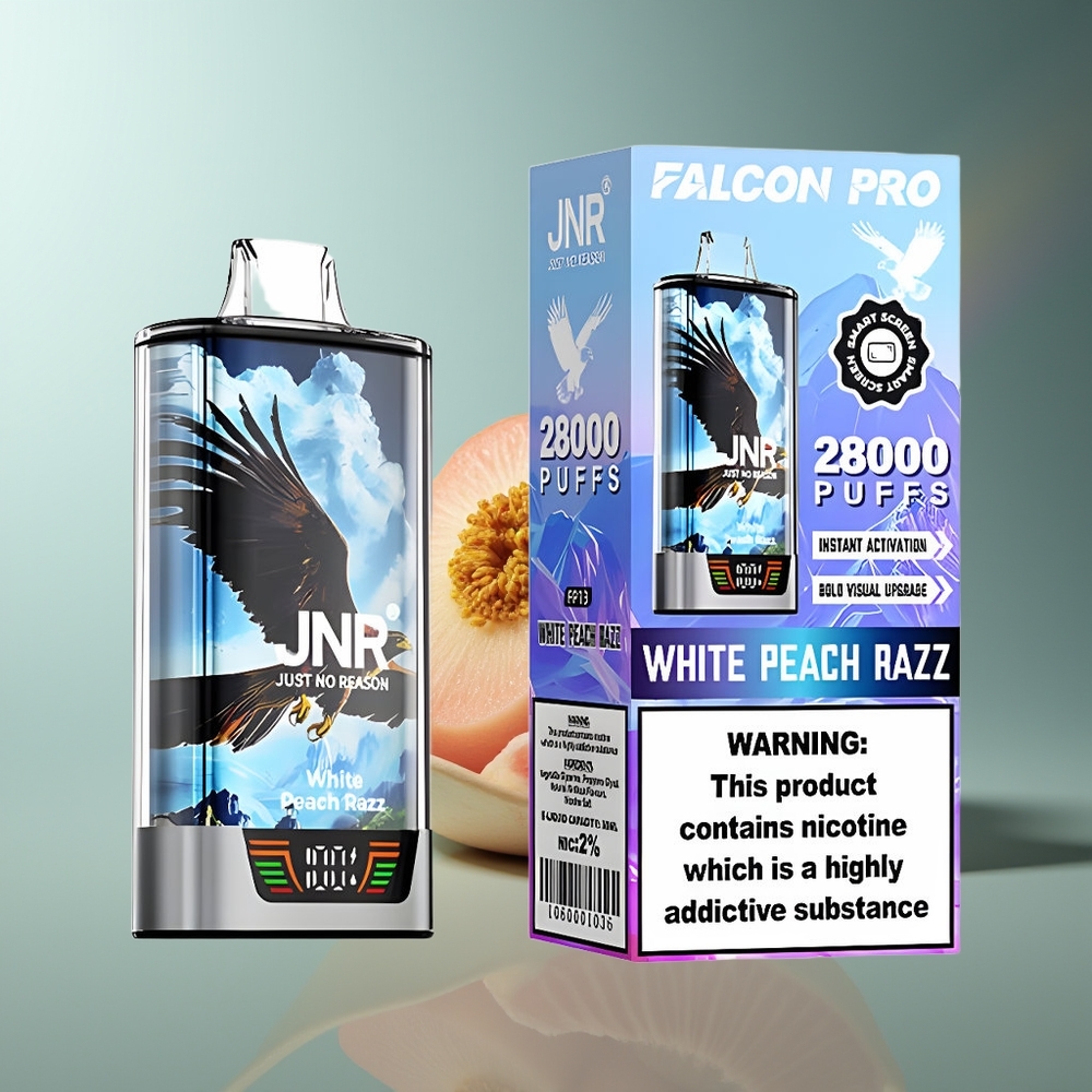 Wholesale Lithuania JNR Falcon Pro 28000 Baltasis Persikas Razz 30ml 5% Nicotine