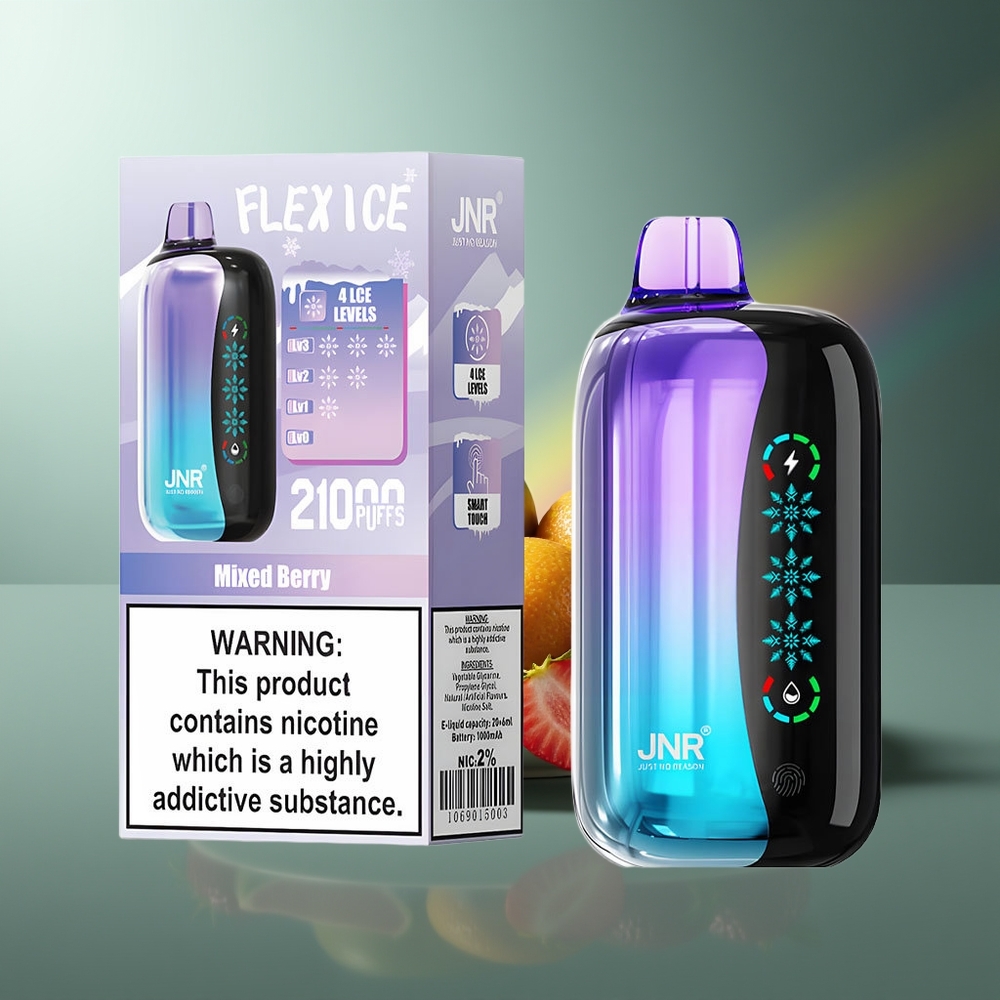 Wholesale Lithuania JNR Flex Ice 21000 Pūkų Vienkartinės Elektroninės Cigaretės Įvairių Uogų Saldiklis + Priderinamas Oru Tiekimas + Tipas-C Įkrovimas