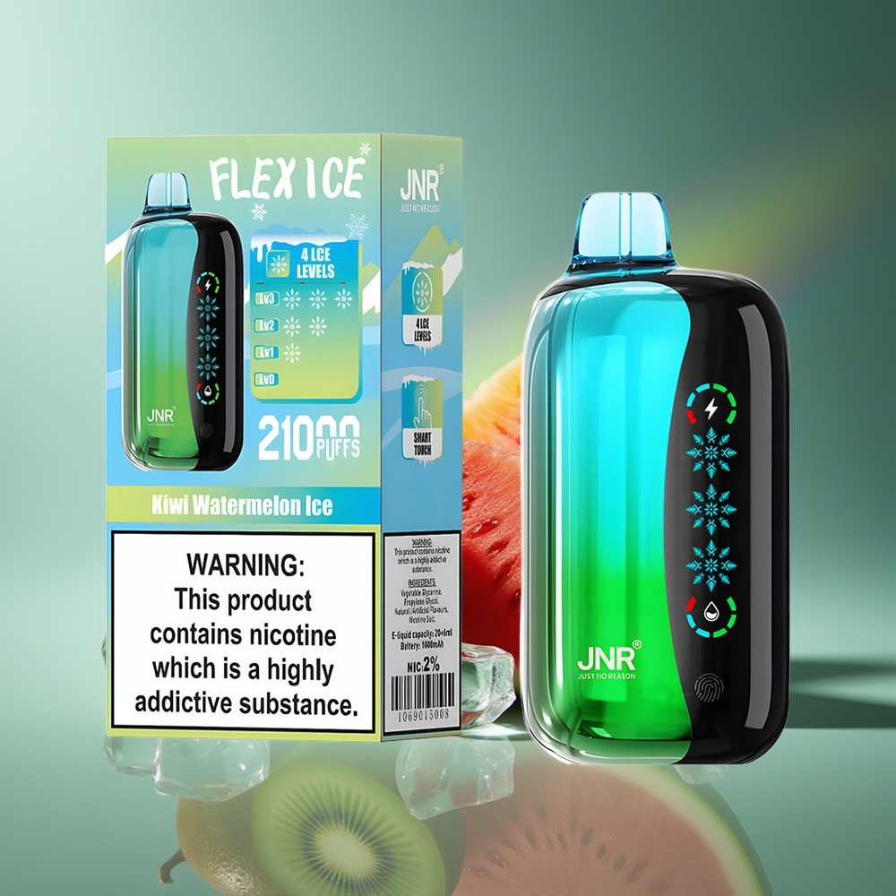 Wholesale Lithuania JNR Flex Ice 21000 Pufės Vienkartinės Elektroninės Cigaretės Kiwi Arbūzas Ledas Adjustable Airflow 26ml