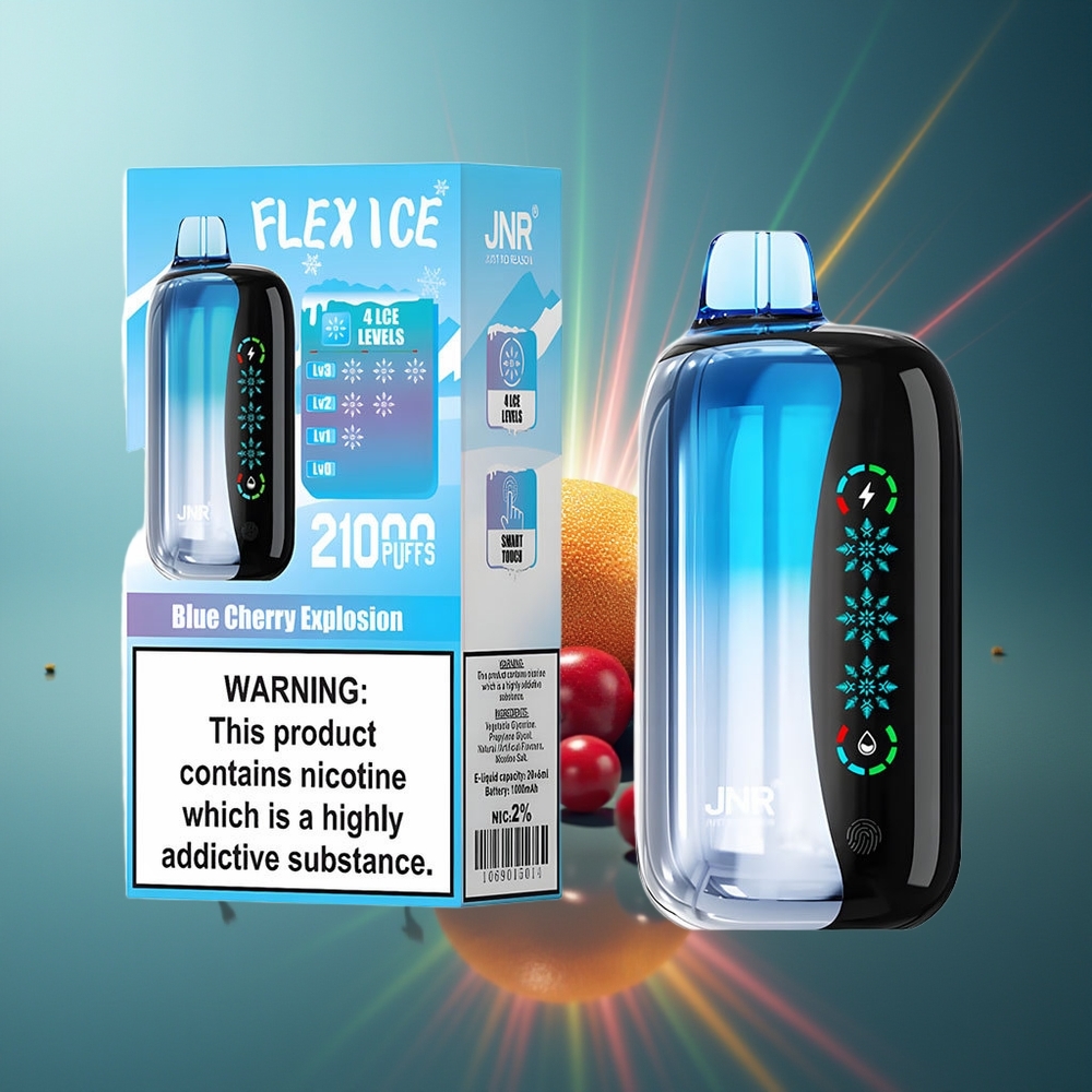 Wholesale Lithuania JNR Flex Ice 21000 Puffs Vienkartinės Elektroninės Cigaretės Mėlyna Vyšnia Sprogimas 26ml 1000mAh