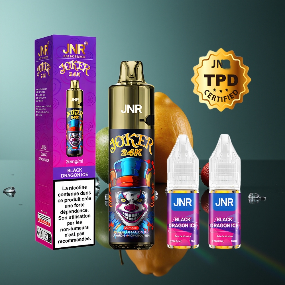 Wholesale Lithuania JNR Joker 24000 Puffs Juodojo Drakono Ledas Vienkartinės Elektroninės Cigaretės 800mAh 2% Nikotino