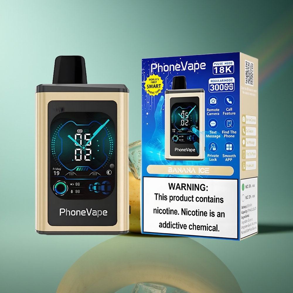 Wholesale Lithuania JNR PhoneVape 30000 puffs Bananų ledas Vienkartinės Elektroninės Cigaretės Adjustable Airflow Full Display Screen