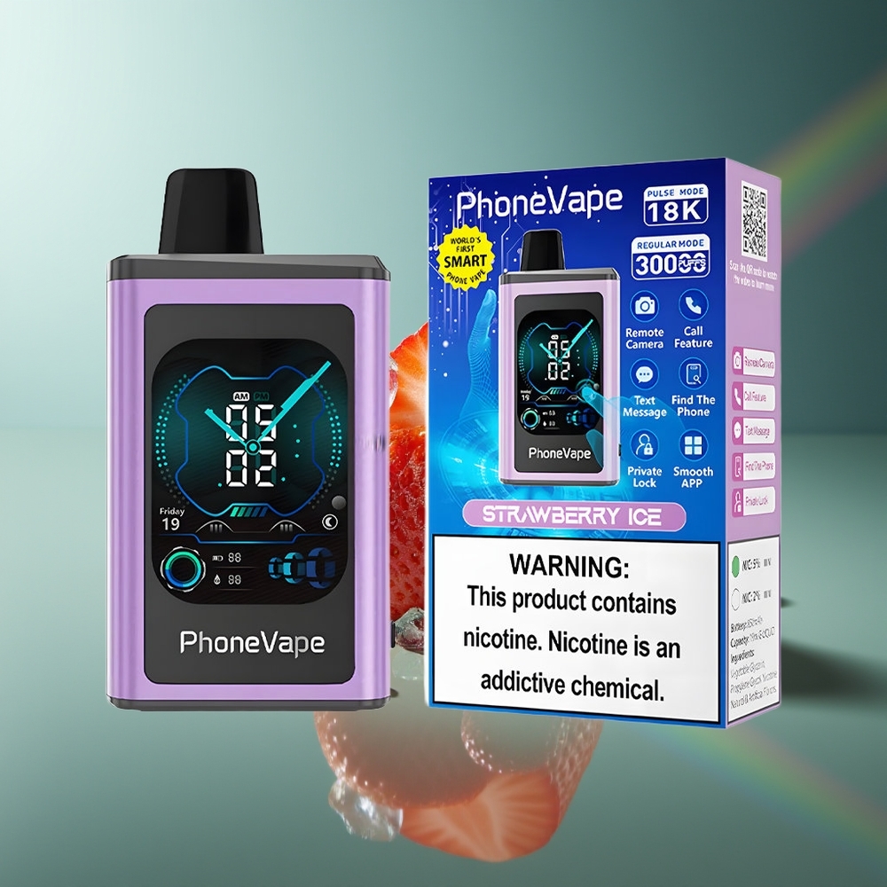 Wholesale Lithuania JNR PhoneVape 30000 puffs Braškinių ledų Vienkartinės Elektroninės Cigaretės Type-C Rechargeable Adjustable Airflow