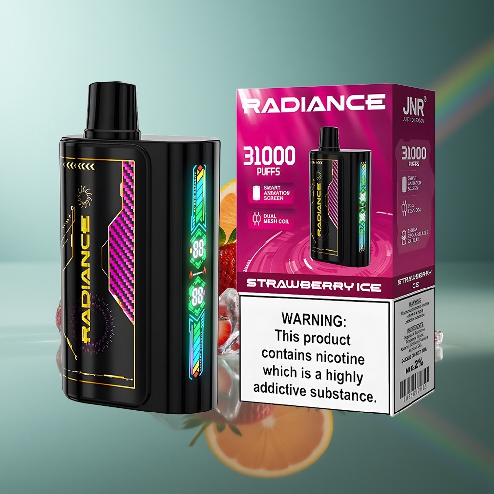 Wholesale Lithuania JNR Radiance 31000 Pūkų Vienkartinės Elektroninės Cigaretės Braškės Ledas 28ml Dual Mesh Coil