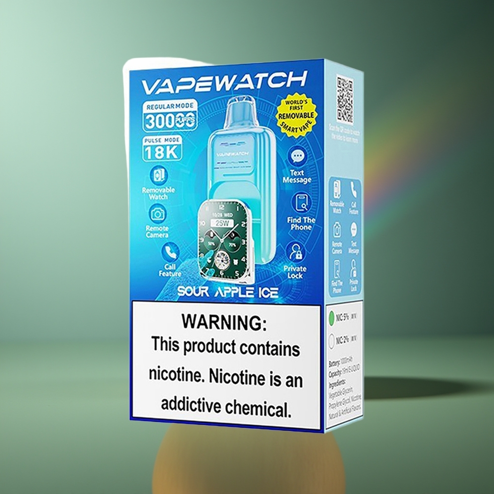 Wholesale Lithuania JNR VapeWatch 30000/18000 Puffs Rūgščios Obuolių Ledas Vienkartinės Elektroninės Cigaretės 1000mAh Type-C