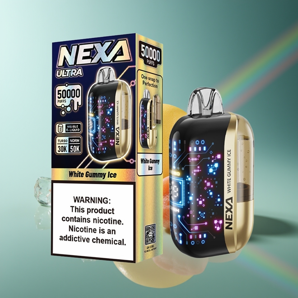 Wholesale Lithuania NEXA Ultra 50000 Puffs Baltasis Gummy Ledas 20ml 800mAh