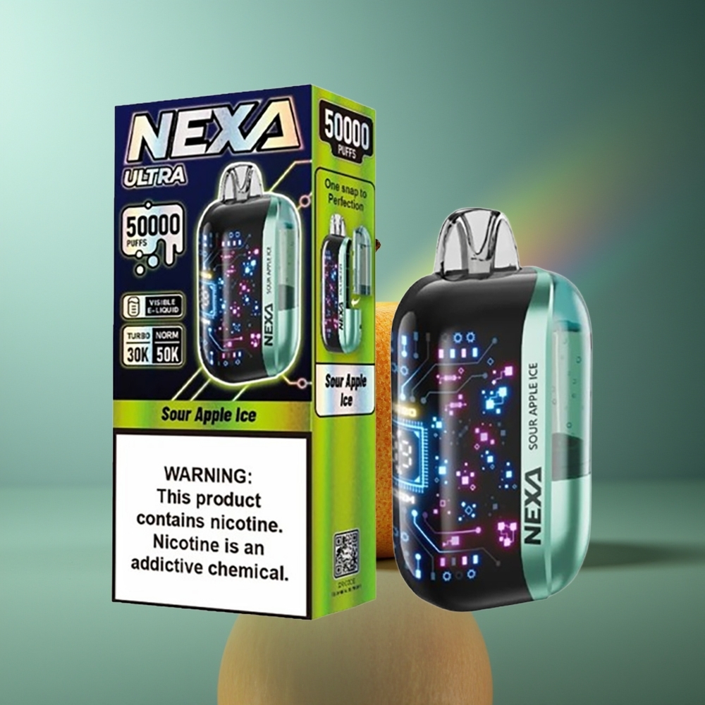 Wholesale Lithuania NEXA Ultra 50000 Puffs Rūgščios Obuolių Ledas 20ml 800mah