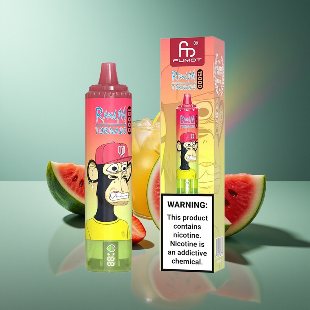 Wholesale Lithuania RandM Fumot Tornado 15000 Puffs Braškės Arbūzas Limonadas 25ml 850mAh