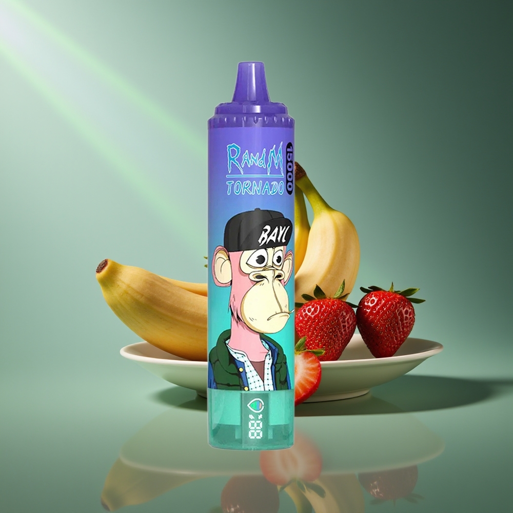 Wholesale Lithuania RandM Fumot Tornado 15000 Puffs Braškės Bananas 25ml USB Type-C LCD