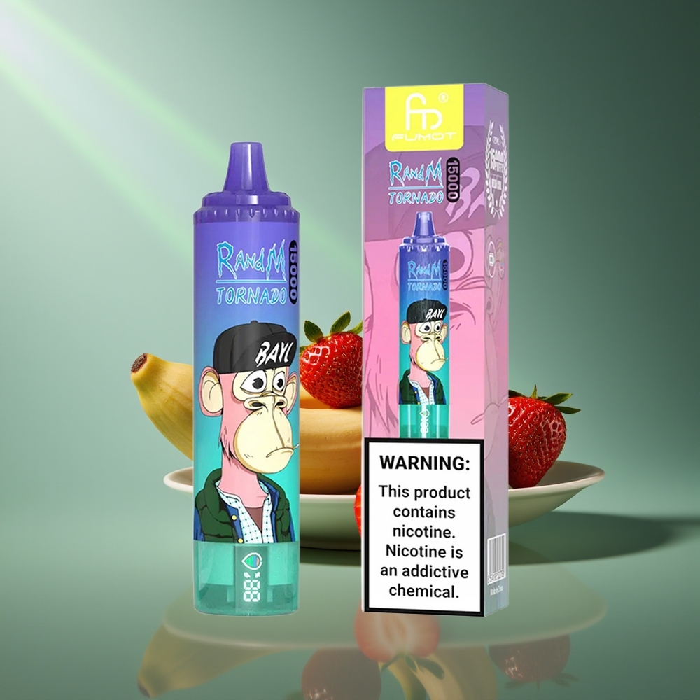 Wholesale Lithuania RandM Fumot Tornado 15000 Puffs Braškės Bananas 25ml USB Type-C LCD