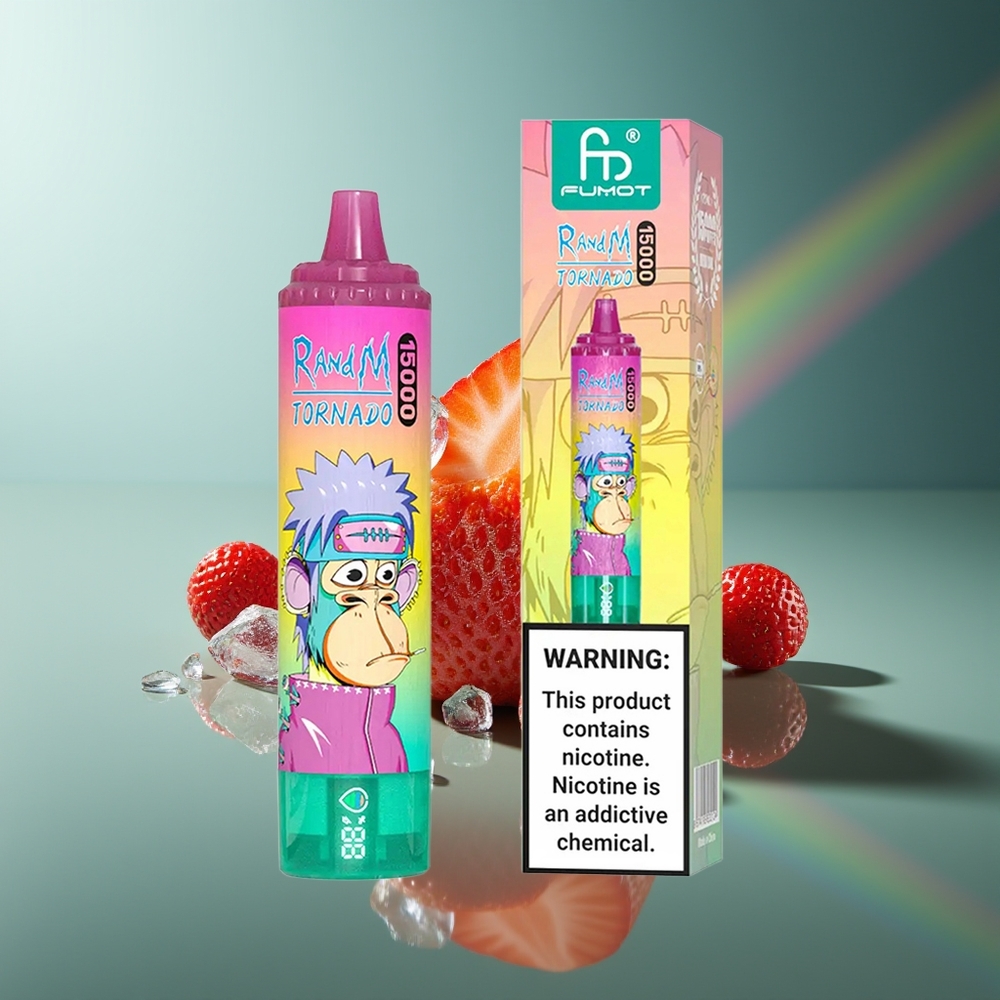 Wholesale Lithuania RandM Fumot Tornado 15000 Puffs Braškinių Ledų 25ml LCD