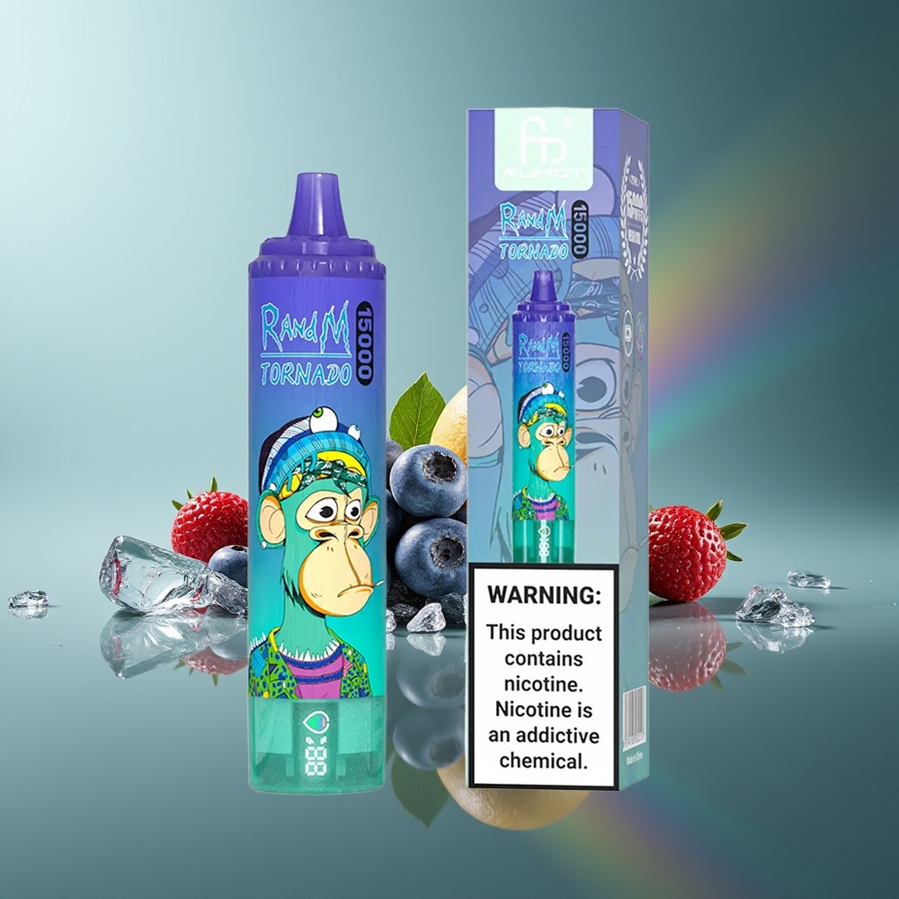 Wholesale Lithuania RandM Fumot Tornado 15000 Puffs Mėlynės Ant Ledu 25ml 850mAh