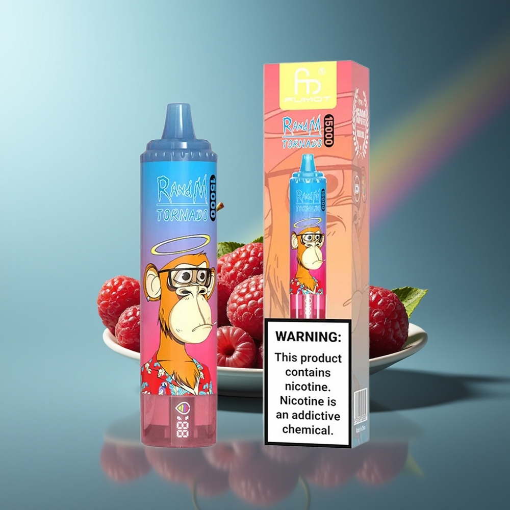 Wholesale Lithuania RandM Fumot Tornado 15000 Puffs Mėlyna Avietė Vyšnia 25ml 850mAh